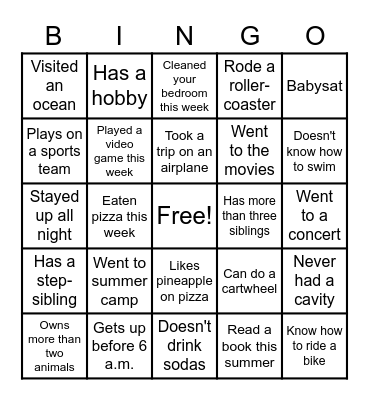 Classroom Bingo Card