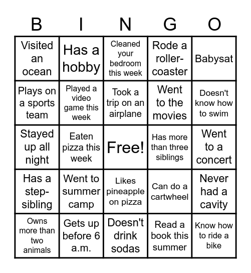 Classroom Bingo Card