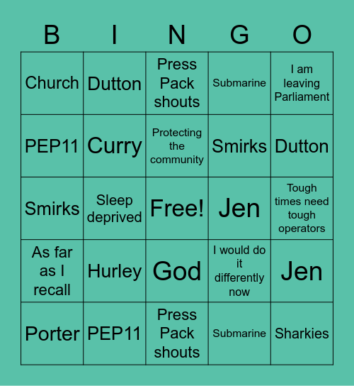 Morrison Presser Bingo Card