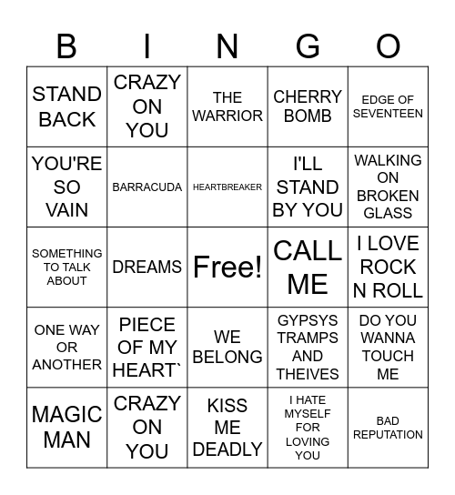 #3-WOMEN OF ROCK Bingo Card