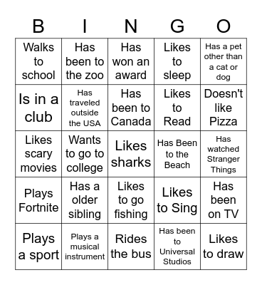Get to Know Your Class Bingo Card