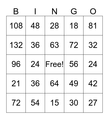 Mix Multiplication Facts Bingo Card