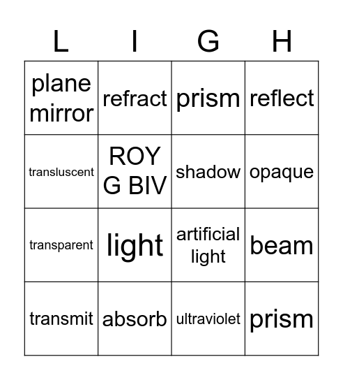 Light Bingo Card