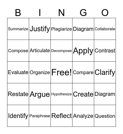 Vocabulary Bingo Card