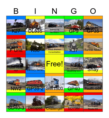 Colorado's Locomotives Bingo Card