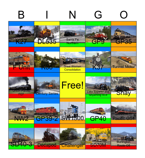 Colorado's Locomotives Bingo Card