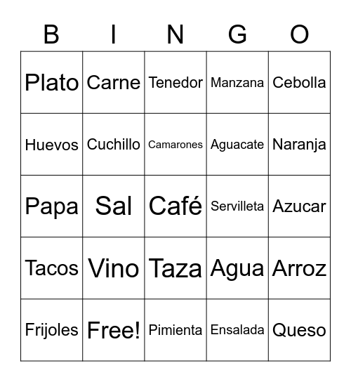 Comida! Bingo Card