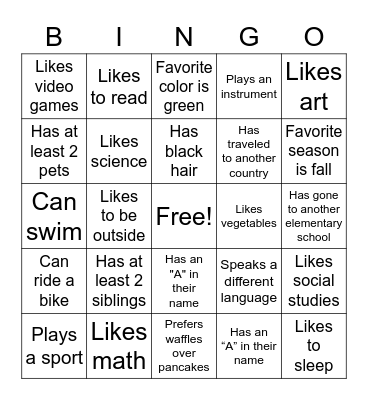 Get to Know Each Other! Bingo Card