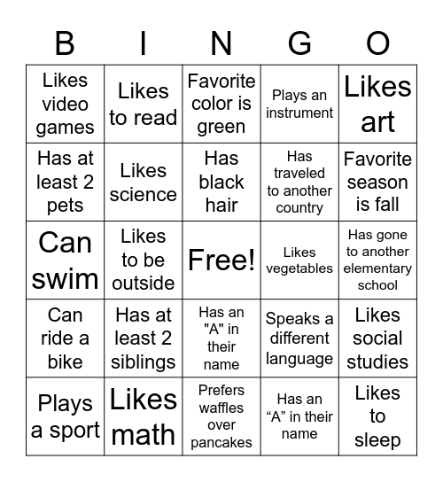 Get to Know Each Other! Bingo Card