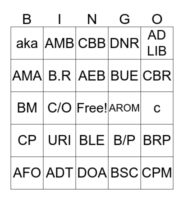 MEDICAL TERM Bingo Card
