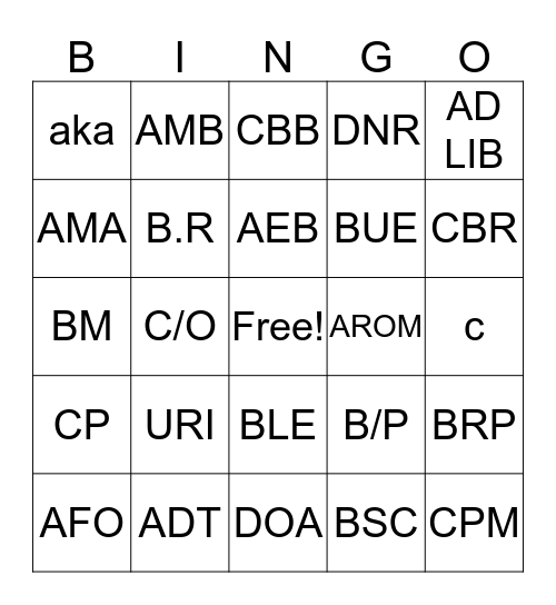 MEDICAL TERM Bingo Card