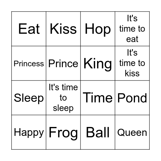 The Frog Prince Bingo Card