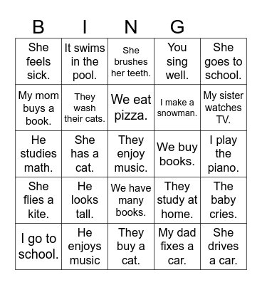 Let's make sentences !!! Bingo Card