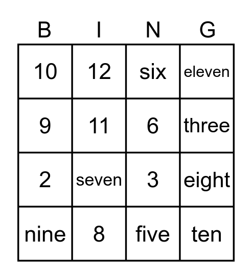 I'm Ten Years Old Bingo Card