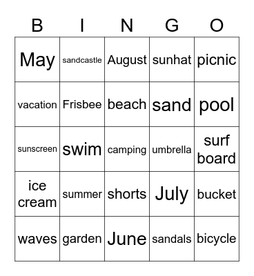 Summer  Bingo Card