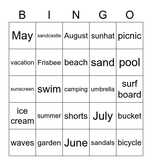Summer  Bingo Card