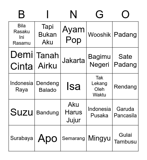 Isa main Bingo Card