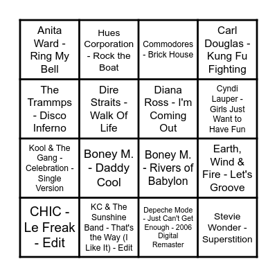 The Prince Music Bingo - Round 1 Bingo Card