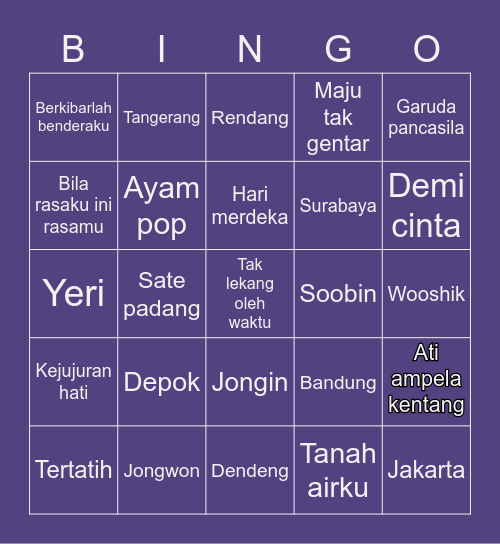 Wooshik Bingo Card