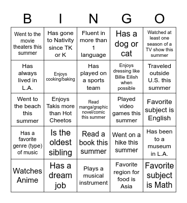 Allow Me to Reintroduce Myself Bingo Card