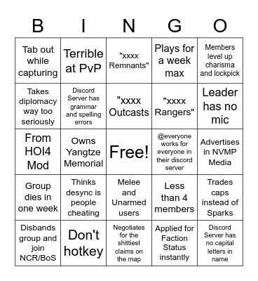 NVMP New Group Bingo Card