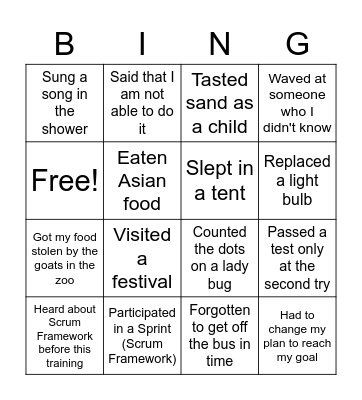 Never have I ever Bingo Card