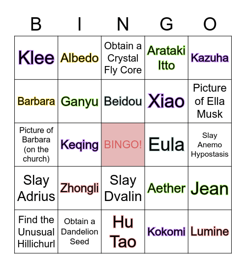 GENSHIN IMPACT BINGO Card