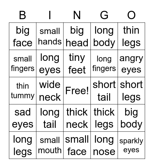 Body Part Bingo Card