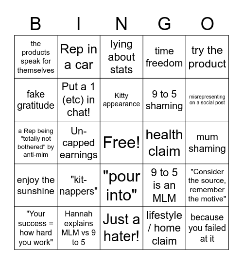 Anti-MLM Bingo (Hannah Alonzo) Bingo Card