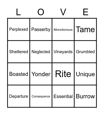 Vocabulary Love-Bingo Card