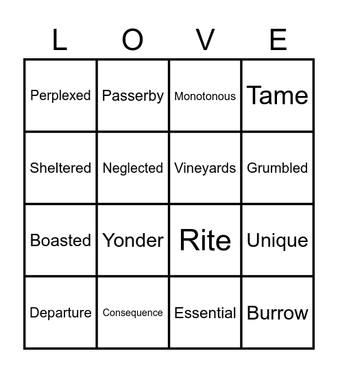 Vocabulary Love-Bingo Card