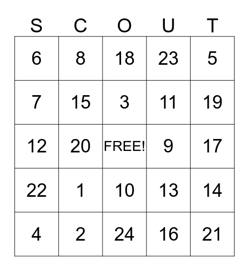 SCOUT BINGO Card