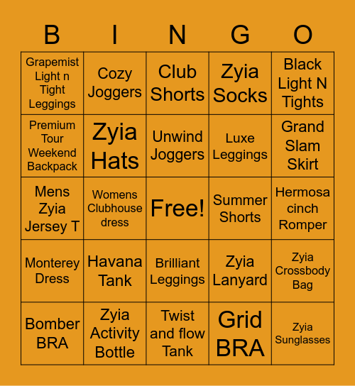 ZYIA BINGO Card