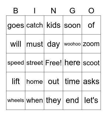 Home Time Bingo Card