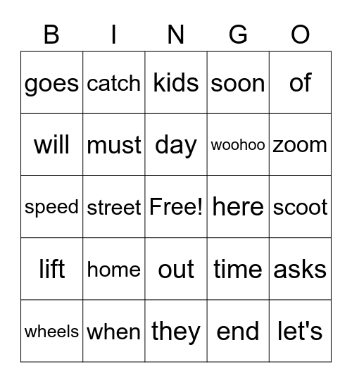 Home Time Bingo Card