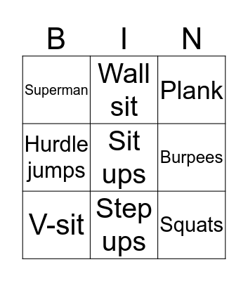 Fitness Bingo Card