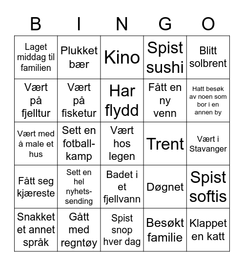 Sommerbingo Card