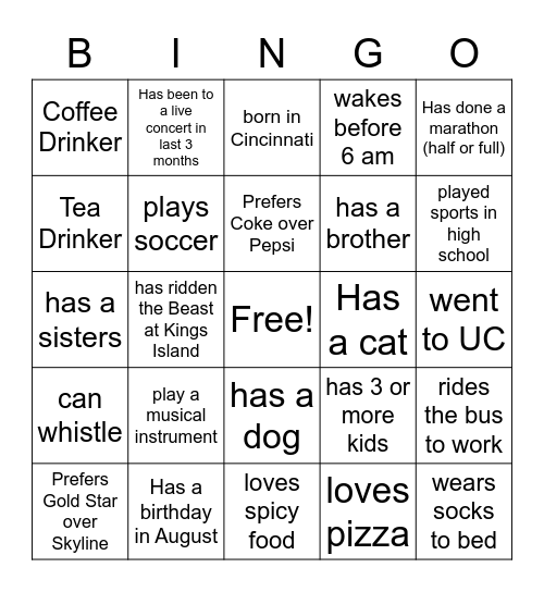 Human Bingo Card