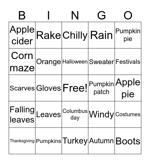 Fall  Bingo Card