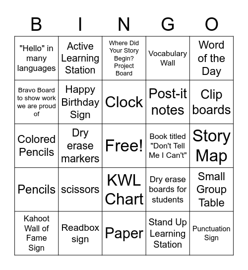 Scavenger Hunt Bingo Card