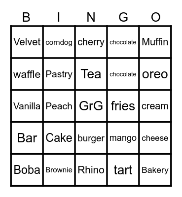 The GrG bakery. Bingo Card