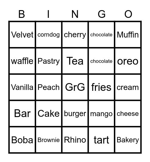 The GrG bakery. Bingo Card