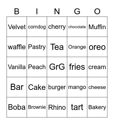 The GrG bakery. Bingo Card
