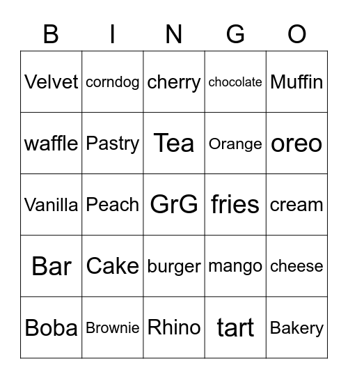 The GrG bakery. Bingo Card