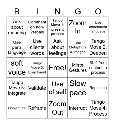 Intervention Bingo Card