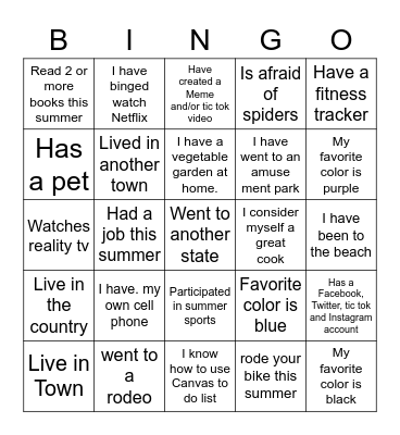 Central Middle School Getting to Know You Bingo Card