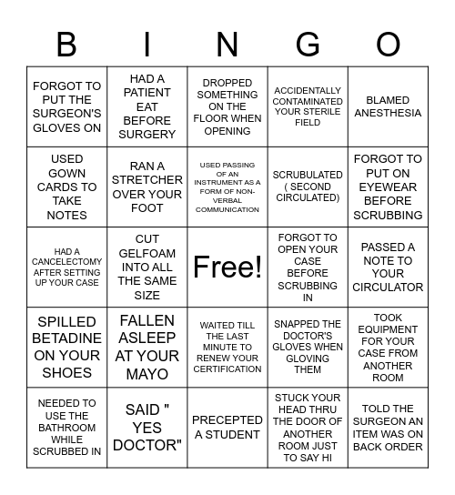 HAVE YOU EVER- SURGICAL TECH BINGO Card