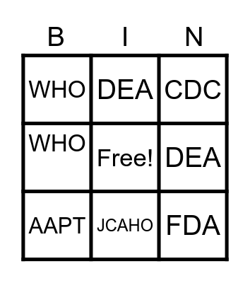 Medical Entities Bingo Card