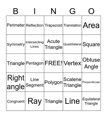Geometry Bingo Card