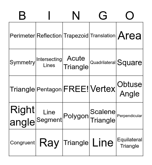 Geometry Bingo Card